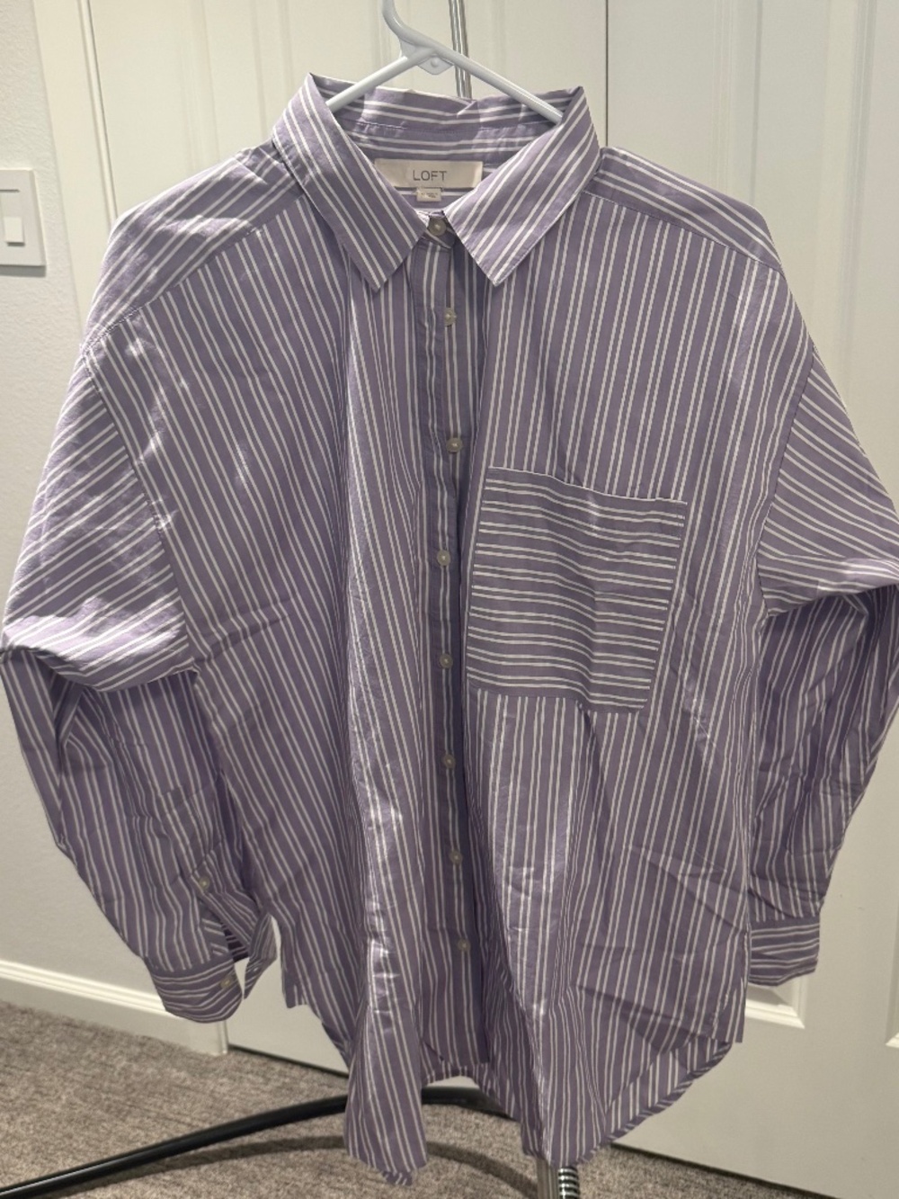 Loft Size M Purple and White Stripe Button Down